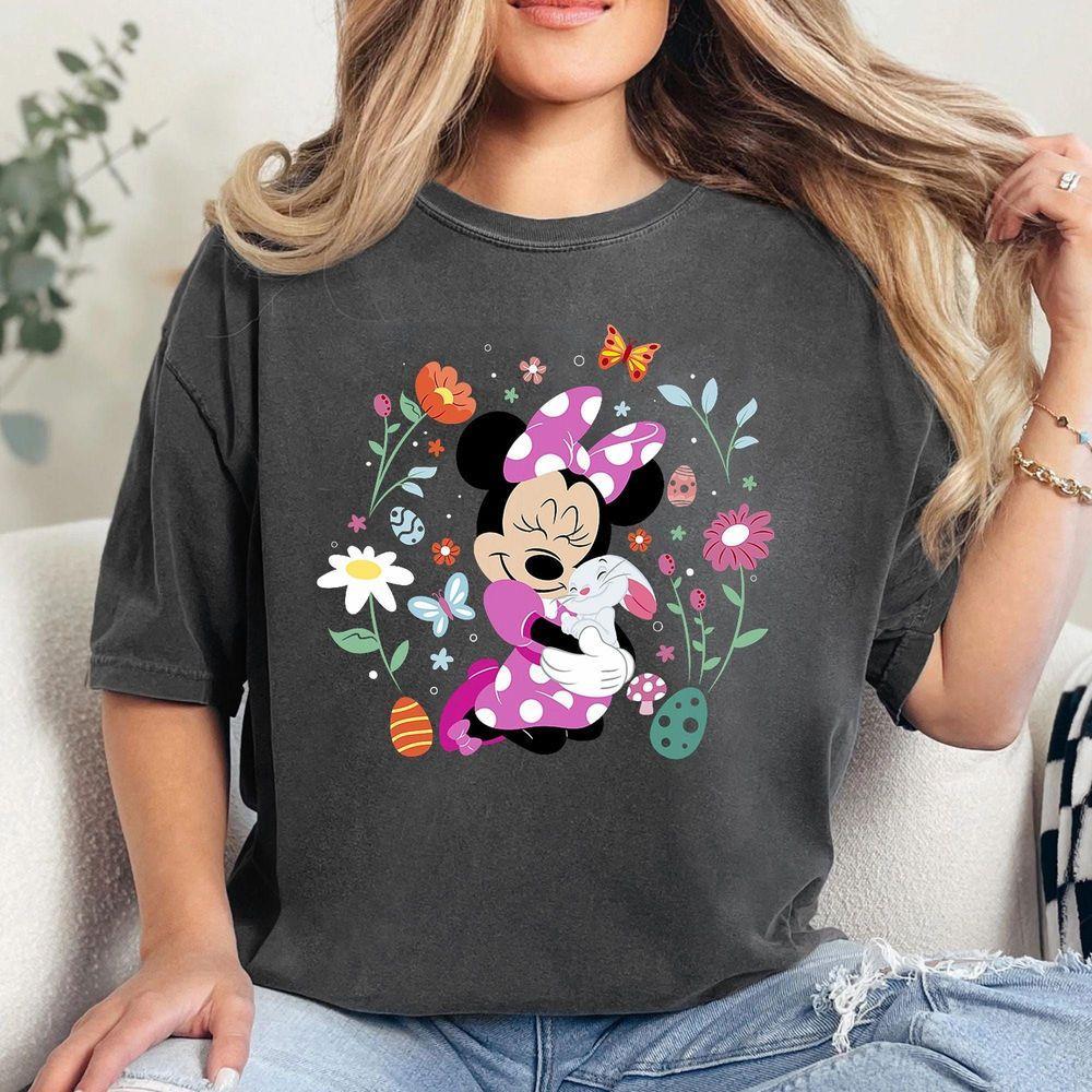 Disney Minnie Easter Spring Wildflower Bunny Hug Shirt Easter T-shirt Easter Family Matching Shirt Cute Minnie Gifts Shirt Hha536 Design T-shirt